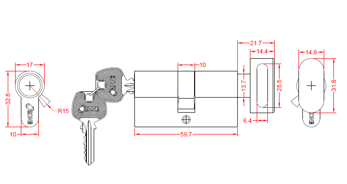 Euro Cylinder Barrel Key & Thumb Turn 60 mm Key Unique Polished Black - QIC Ironmongery 