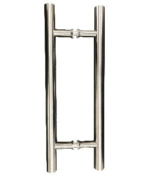 "H" STAINLESS GLASS DOOR PULL HANDLES L:900 X CC:700 X DIA:32MM - QIC Ironmongery 