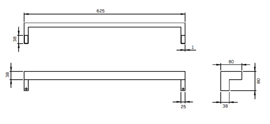 Stainless Door Pull Handles Square Cranked 600 x 25 x 38mm - QIC Ironmongery 