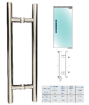 "H" STAINLESS GLASS DOOR PULL HANDLES L:1300 X CC:1100 X DIA:32MM - QIC Ironmongery 