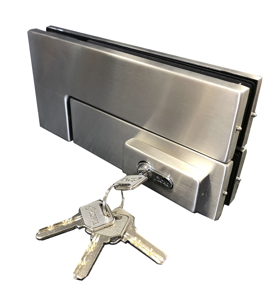 Glass Door Over Connector Patch & Lock Set - Stainless Brushed - QIC Ironmongery 