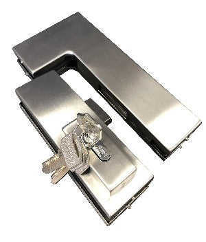 Glass Door Over Connector Patch & Lock Set - Stainless Brushed - QIC Ironmongery 