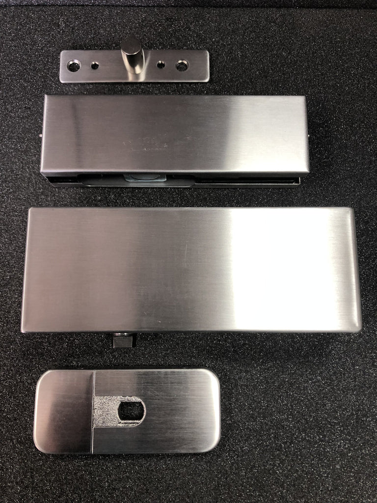 Glass Door Hydraulic Patch Set Heavy Duty - Brushed Stainless - QIC Ironmongery 