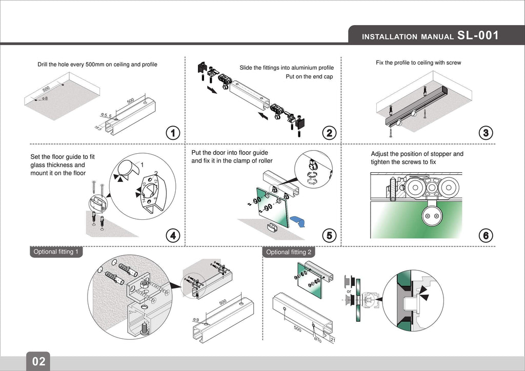 Glass Door Aluminium Sliding Rail Kit - QIC Ironmongery 