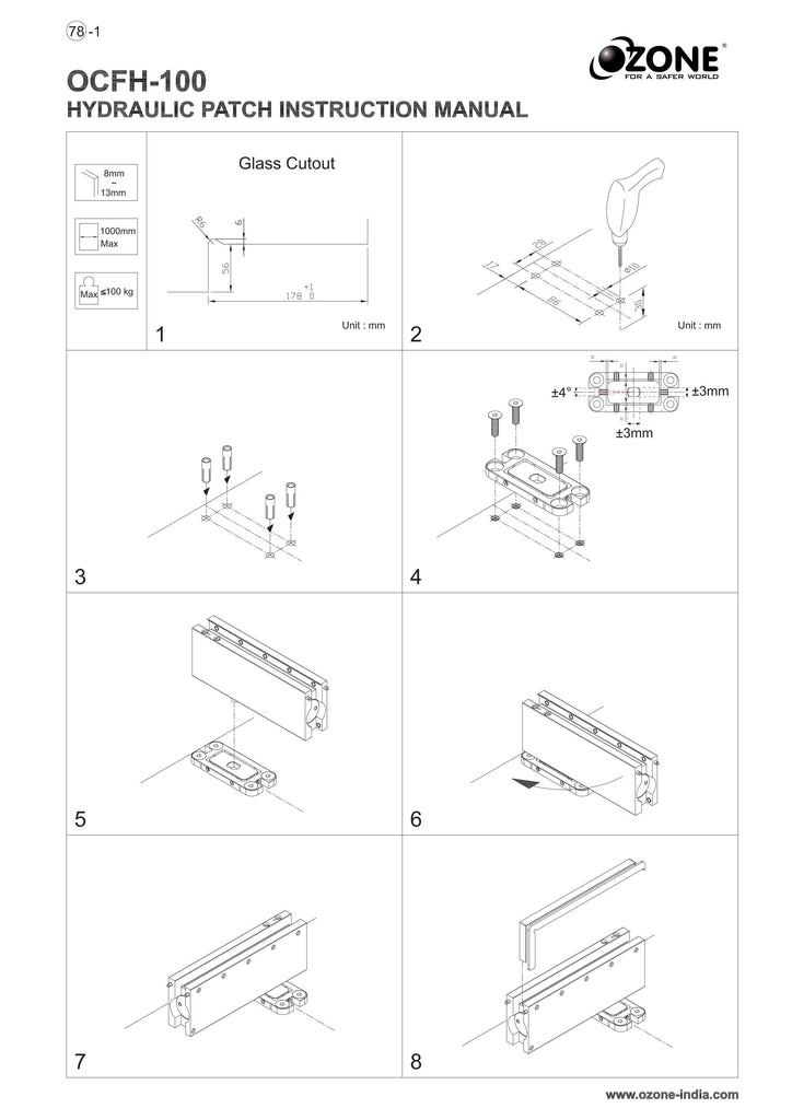 Stainless Glass Door Hydraulic Patch "Matte Black" - QIC Ironmongery 